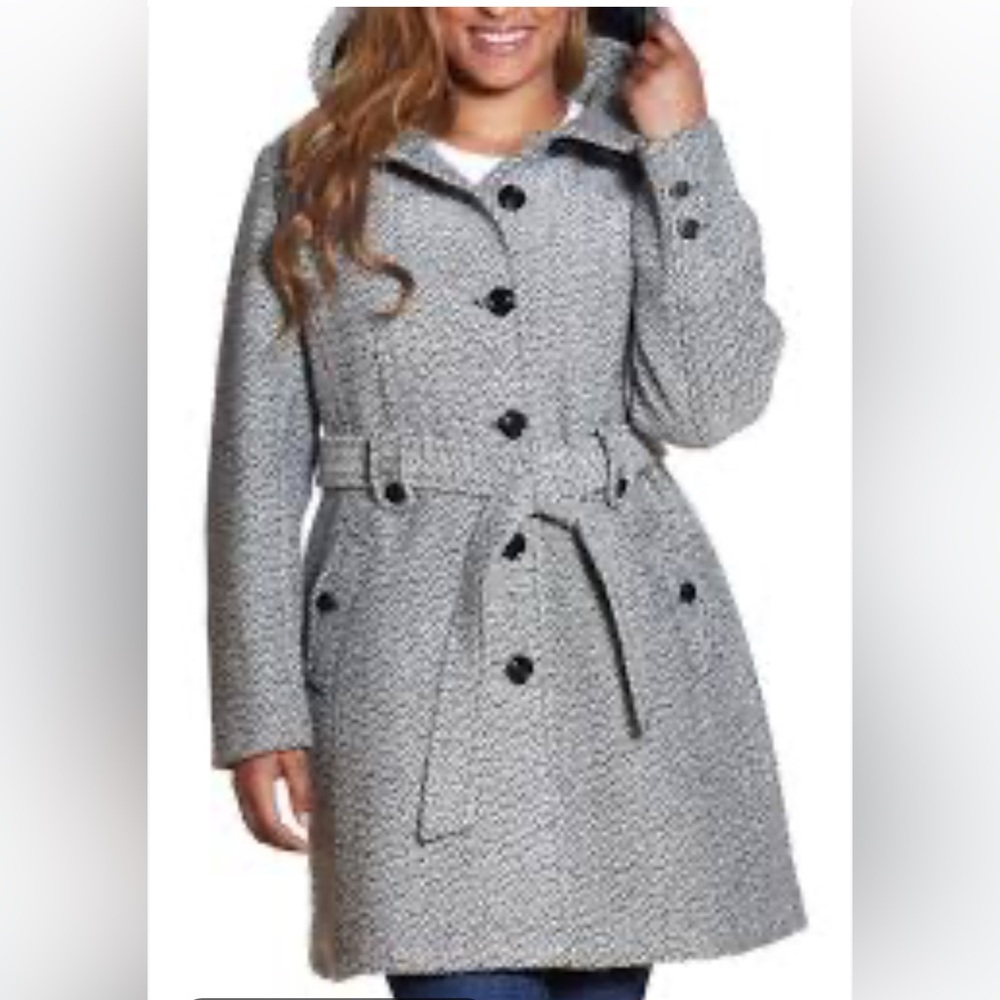 Liz Claiborne Outerwear Hooded Belted Wool Blend Tweed Trench Coat New Size 3X
